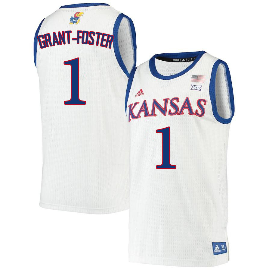 Men #1 Tyon Grant-Foster Kansas Jayhawks College Basketball Jerseys Sale-White - Click Image to Close